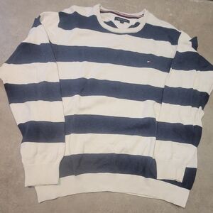 Tommy Hilfiger Men's Striped Crewneck Sweater - Navy and White
